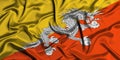 Digital render of the textured fabric national flag of Bhutan