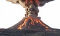 Volcanic Eruption with Lava Flowing down Mountain Side and Ash Cloud on Isolated White Background Royalty Free Stock Photo