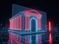 Digital rendering of ancient temple on futuristic grid Royalty Free Stock Photo