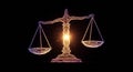 A digital rendering of a balance scale, composed of interconnected, glowing, wire-like Royalty Free Stock Photo