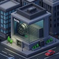 A digital rendering of a bank set in an urban environment. The Royalty Free Stock Photo