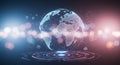 A digital rendering of Earth features a glowing, transparent globe displaying Royalty Free Stock Photo