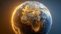 Digital rendering of Earth at night highlighting illuminated continents with glowing network lines symbolizing global connectivity Royalty Free Stock Photo