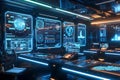 Futuristic Control Room Advanced Technology, Data Visualization, Spaceship Interface Royalty Free Stock Photo