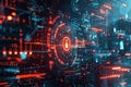 A digital rendering of a futuristic cybersecurity interface, with AI algorithms protecting digital locks, shields, and Royalty Free Stock Photo