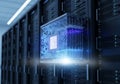 A digital rendering of a futuristic data center with multiple server Royalty Free Stock Photo