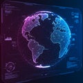 Digital rendering of a futuristic globe with a neon color scheme. The continents are Royalty Free Stock Photo