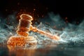 Digital rendering of a gavel symbolizing justice in a futuristic, interconnected world Royalty Free Stock Photo
