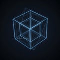 Resembling a tesseract or hypercube, depicted with blue, glowing Royalty Free Stock Photo
