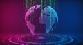 Digital rendering of a globe with continents depicted in pink and blue dots, surrounded Royalty Free Stock Photo