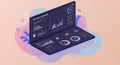 A digital rendering of a laptop displaying data analytics. The screen shows various Royalty Free Stock Photo