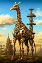 Steampunk Mechanical Giraffe. Generated Image.