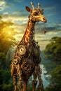 Steampunk Mechanical Giraffe. Generated Image.