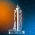 A digital rendering of a modern skyscraper, featuring a sleek, angular design with Royalty Free Stock Photo
