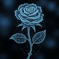 A digital rendering of a rose created with glowing blue geometric wireframes Royalty Free Stock Photo