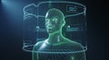 Futuristic human anatomy visualization with holographic interface and data analysis Royalty Free Stock Photo