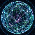 A digital rendering showcasing a spherical network structure composed of Royalty Free Stock Photo