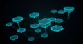 A digital rendering showing interconnected hexagonal nodes in a network-like Royalty Free Stock Photo