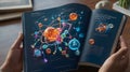 Science Textbook with Augmented Reality and 3D Models of Molecules and Atoms Royalty Free Stock Photo
