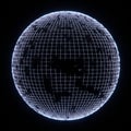 A digital rendering of a spherical object with a wireframe grid pattern on a black Royalty Free Stock Photo