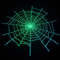 A digital rendering of a spider web, composed of binary code \