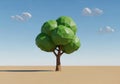 A digital rendering of a stylized tree in a low-poly art style stands alone in a flat, open Royalty Free Stock Photo