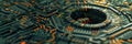 A digital rendering of a tiny mechanical insect trapped inside a circuit board maze symbolizing a software bug in a computer