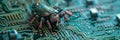 A digital rendering of a tiny mechanical insect trapped inside a circuit board maze symbolizing a software bug in a computer Royalty Free Stock Photo
