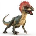 Fierce Dilophosaurus Dinosaur with Red Crest, Roaring and Ready to Hunt Royalty Free Stock Photo