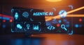 Agentic AI displayed on monitor screen with various AI related icons Royalty Free Stock Photo