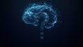 Artificial intelligence brain silhouette with digital question mark on dark blue background, representing technology and Royalty Free Stock Photo