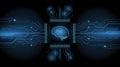 A digital representation of an artificial intelligence processor chip with a glowing human brain Royalty Free Stock Photo