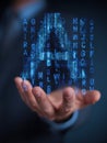 Digital Representation of Binary Code in a Persons Hand Demonstrating the Future of Technology and Data Security in a Royalty Free Stock Photo