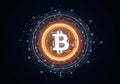 Digital representation of bitcoin within a network of interconnected nodes and data points Royalty Free Stock Photo