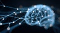 Digital representation of a brain with interconnected neural network nodes symbolizing artificial intelligence and data flow. Royalty Free Stock Photo