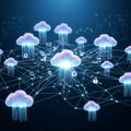 Digital representation of cloud computing, featuring stylized clouds interconnected by Royalty Free Stock Photo