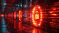 Cybersecurity Concept: Glowing Padlock on a Digital Circuit Board Background Royalty Free Stock Photo