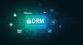 Digital representation of Digital Rights Management (DRM) technology. Central Royalty Free Stock Photo