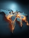 Digital World Map With Glowing Lines Illustrating Global Connectivity and Data Flow Between Continents Generative AI Royalty Free Stock Photo