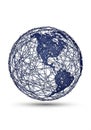 A digital representation of Earth composed of interconnected blue lines and dots. The Royalty Free Stock Photo
