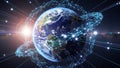 Digital Representation of Earth Connected by a Global Network of Light Lines and Nodes Royalty Free Stock Photo