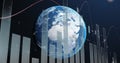 A digital representation of Earth with data charts and graphs overlaying globe