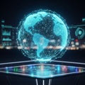 A digital representation of the Earth, featuring a glowing holographic globe with an intricate Royalty Free Stock Photo