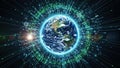 Digital Earth Globe Surrounded By Glowing Green Network Connections And Data Streams Keywords: earth, globe, planet Royalty Free Stock Photo