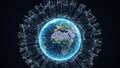 Digital representation of the Earth surrounded by a glowing network of interconnected nodes and lines Keywords Royalty Free Stock Photo