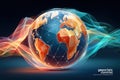 Digital representation of Earth with vibrant light trails and polygonal style Royalty Free Stock Photo