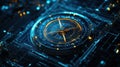 A digital representation of an ethical compass symbolizes guidance towards justice and transparency in artificial