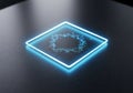 A digital representation featuring a glowing blue square frame on a dark surface. Inside the Royalty Free Stock Photo