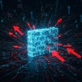 A digital representation featuring a neon blue firewall composed of interconnected Royalty Free Stock Photo