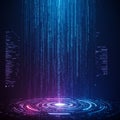 A digital representation featuring vertical streams of binary code cascading down, Royalty Free Stock Photo